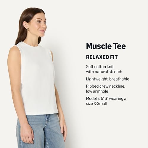Amazon Essentials Women's Relaxed Cotton Muscle Tee - Medium White
