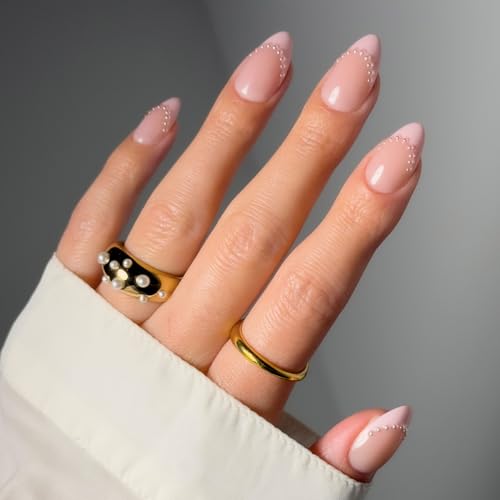 Glamnetic Pink Me Up Press On Nails - Short Almond with 3D Pearls