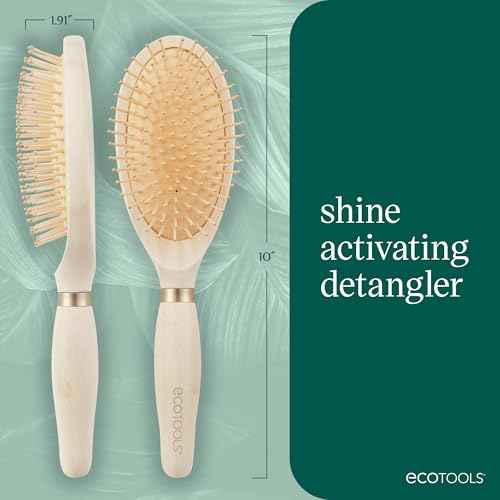 EcoTools Shine Activating Detangler Hairbrush, Brush For Wet Or Dry Hair, Gently Detangle & Style Hair, Heat Safe Paddle Brush, Flexible Bristles, Renewable Bamboo, Vegan & Cruelty-Free, 1 Count