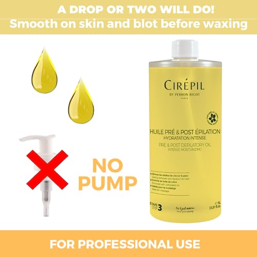 Cirepil - Pre & Post Depilatory Oil - Protects Skin for Comfortable Waxing & Removes Wax Residue - Soothing Jasmine Scented Formula - Professional Refill Bottle, 1000ml