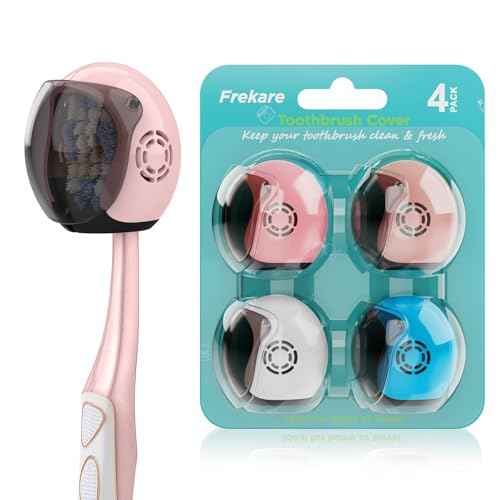 Helmet Toothbrush Covers Caps, Toothbrush Head Protector for Household Travel, Fits Most Manual and Electric Toothbrushes, 4 Count (Blue, White, Pink, Rose Pink)