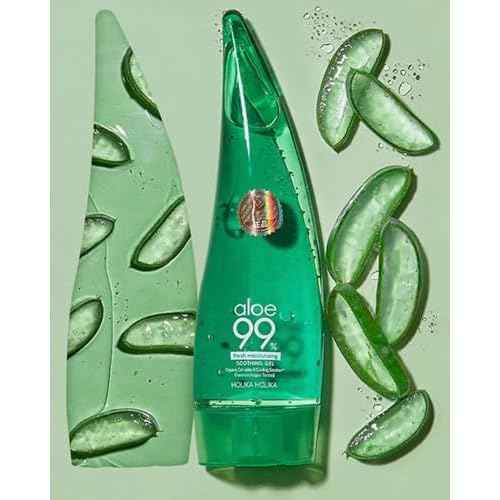 HOLIKA HOLIKA Aloe 99% Soothing Gel Fresh Moisturizing, 8.5 Ounce, 250ml 2 Pack - No Sticky 99% Aloe Vera Sunburn Relief - Moisturizing, Fast Absorbing for Face, Skin, Body&Hair