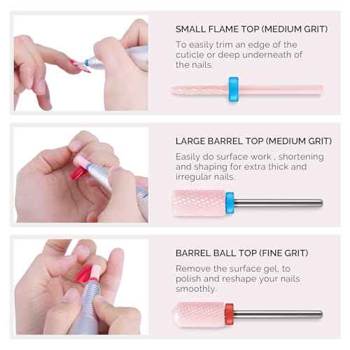 MelodySusie Ceramic Nail Drill Bits Set, 3/32'' (2.35mm) Professional Acrylic Nail File Drill Bit for Manicure Pedicure Cuticle Gel Nail Polishing, 5Pcs, Pink