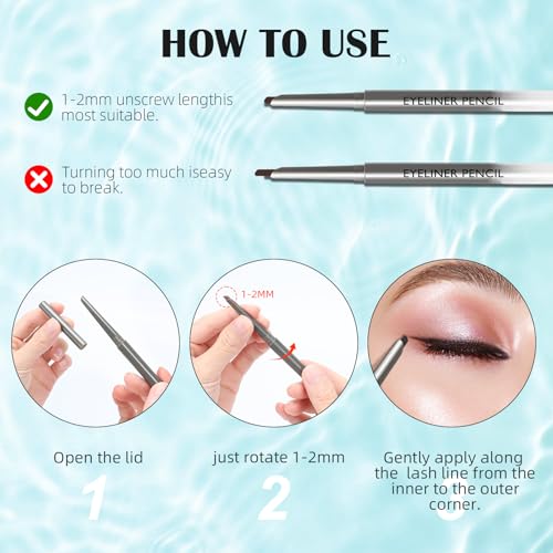 4 Pcs Waterline Eyeliner Pencil Set, Waterproof Matte Eyeliner Pens, Smooth and Long-Lasting Gel Cream Eye Liner Pencils kit Makeup for Women, Black & Brown & Burgundy & Light Brown