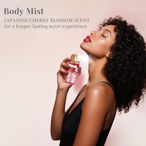Bath and Body Care Gift Sets, Cherry Blossom Spa Shower Travel Set for Teenager and Her, Including Body Wash, Body Lotion and Fragrance Body Mist, for Birthday Anniversary Wedding Christmas New Year
