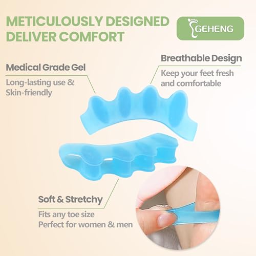 Toe Separators for Bunion Relief - 5 Loop Gel Spacers (2 Pairs)