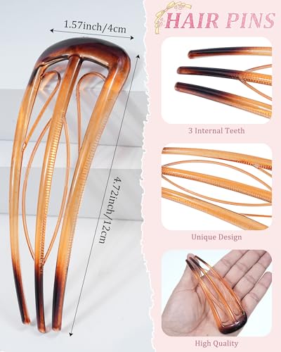 French Hair Pins 6-Pack with 3-Prong Teeth, Strong Hold Bun Updo