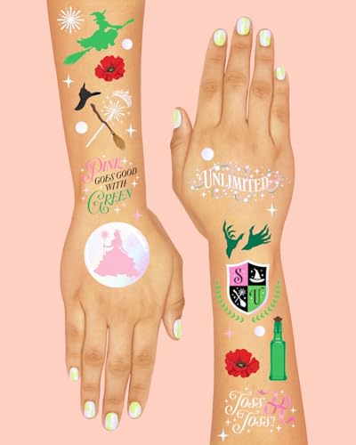 Pink & Green Witch Temporary Tattoos - 50 Iridescent Pieces