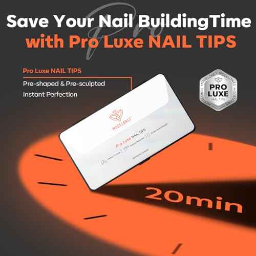 modelones Pro Luxe Instant Nail Apex Tips, Medium Square Extension Gel Tips Pre-building & Pre-etched Thicker Strength Acrylic Fake Nails Full Cover 15 Sizes