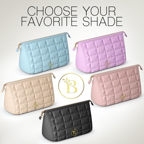 BLOOMORA Quilted Camel Makeup Bag with Wide-Open Top