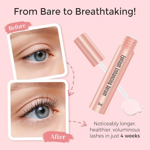 Lash Serum for Longer & Fuller Looking Lashes, Gentle Eyelash Enhancing Serum with Peptides & Biotin | Fragrance-Free, Suitable for Sensitive Eyes, 5ml (5-Month Supply)