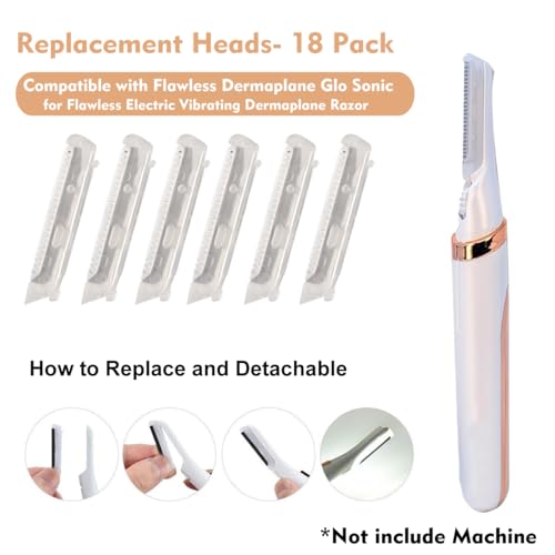 18 Pack Dermaplane Blade Refills for Flawless Dermaplane Glo Sonic Facial Exfoliator