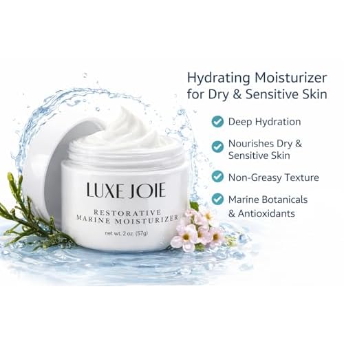 LuxeJoie Restorative Marine Moisturizer ? Lightweight Hydrating Face Cream for Dry & Sensitive Skin ? Hyaluronic Acid, Aloe & Antioxidants ? Non-Greasy Daily Moisturizer ? 2 oz