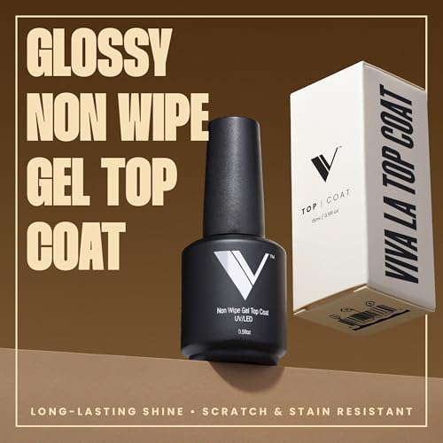 V Beauty Pure No Wipe Gel Top Coat - High Gloss UV LED Clear Polish, 15ml