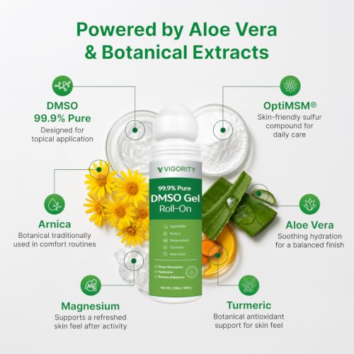 Vigority 99.9% Pure DMSO Roll-On Gel with Aloe Vera & Botanicals - 3.53 oz