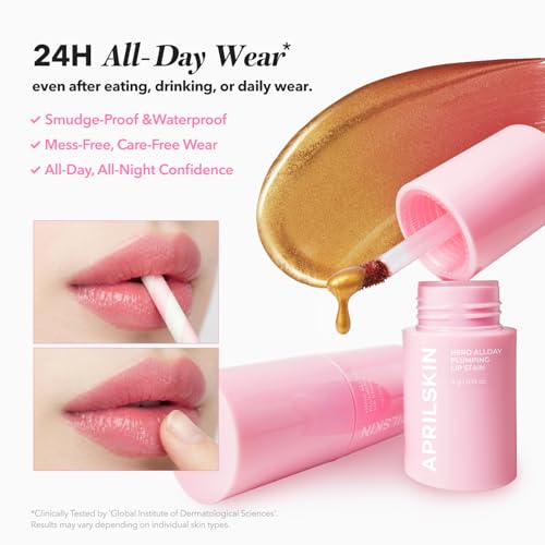 APRILSKIN Hero All Day Plumping Lip Stain | 24H Long-Lasting | Quick Visible Plumping for Fuller-Looking Lips | Smudge-Proof & Transfer Proof Wipe-Off Tint | Natural Rose | 0.14oz