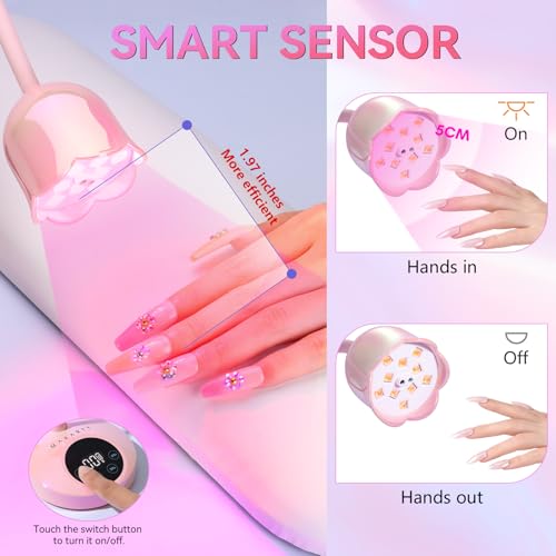 Makartt UV Nail Lamp for Gel Nails with Gooseneck, Rechargeable, Iridescent Pink