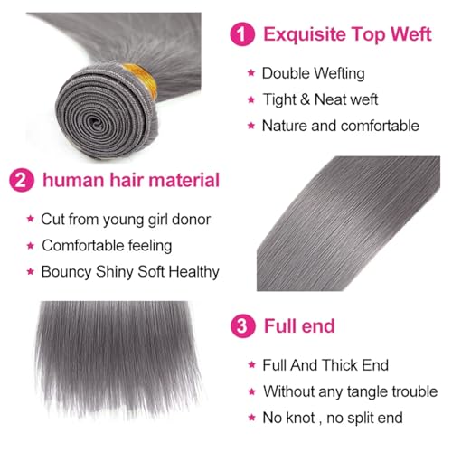 Grey Brazilian Virgin Hair Bundles 30 32 34 Inch