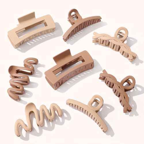 Matte Non-Slip Large Hair Clips for Women 8PCS (4 Beige+4 Khaki), Durable Claw Clips for Women/Girls | Gift-Ready Neutral Hair Accessories for Daily & Special Occasions