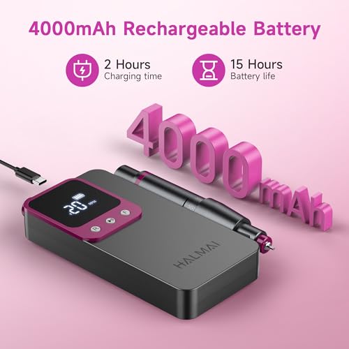 Halmai Professional Electric Nail Drill Kit - 40000RPM Cordless Efile
