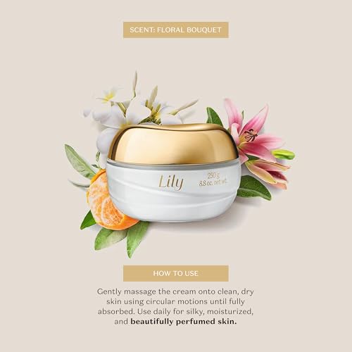 Lily Satin Hydrating Body Cream, 24 Hour Fragranced Body Butter for Dry Skin, 8.8 Ounce