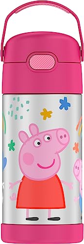 THERMOS FUNTAINER Water Bottle with Straw - 12 Ounce, Peppa Pig - Kids Stainless Steel Vacuum Insulated Water Bottle with Lid