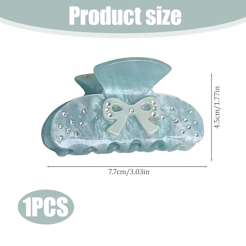 Rhinestone Bow Claw Clip for Thick Hair, Extra Large Blue