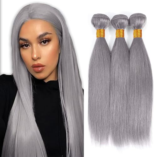 Grey Brazilian Virgin Hair Bundles 30 32 34 Inch