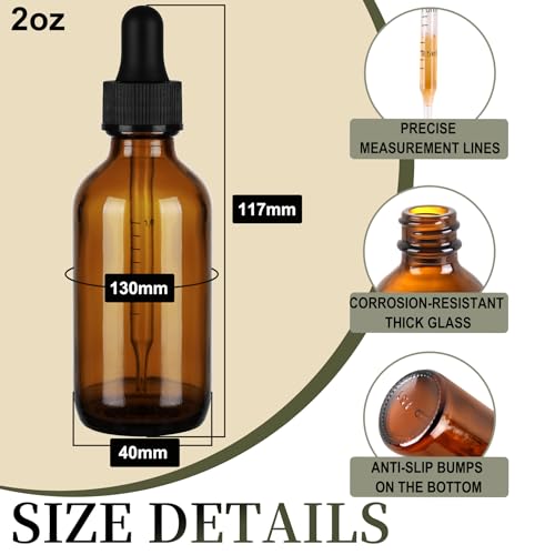 24 Pack 2oz Amber Glass Dropper Bottles with Measurement Scale