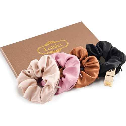 Lolalet Stash Scrunchies, 4 PCS Hair Scrunchies With Zipper Pocket, Hidden Pocket Scrunchie for Hide Money, Elastic Hair Ties Ponytail Holder Accessories for Thin Fine Curly Hair -Style A