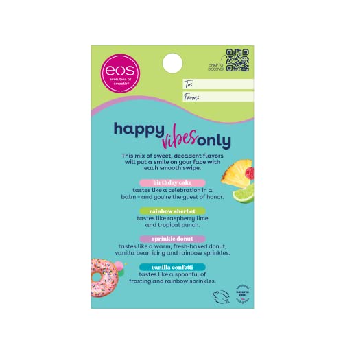 eos Happy Vibes Lip Balm Variety Pack- Sprinkle Donut, Birthday Cake, Vanilla Confetti & Rainbow Sherbet, All-Day Moisture Lip Care Products, 0.14 oz, 4-Pack