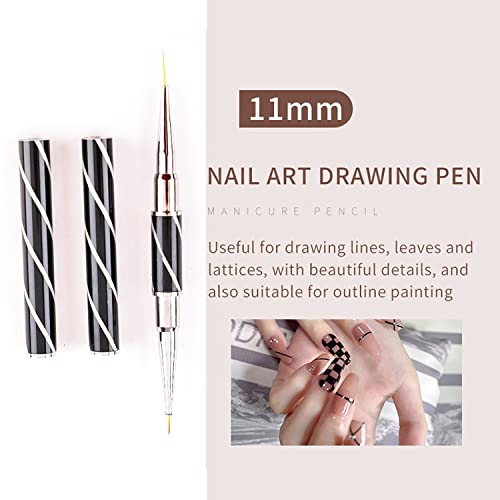 JERCLITY 5pcs Twill Black Double-Ended Nail Art Brushes Set Nail Liner Brush Nail Lace Brush Round Flat Gel Builder Brush Nail Carving Pen 3D Painting Brush Nail Design Tools for Acrylic Nails