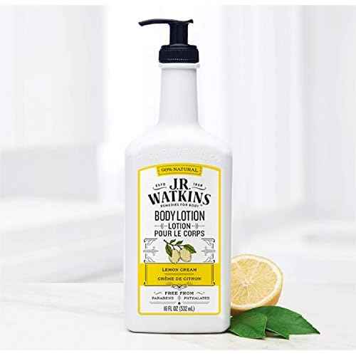 J.R. Watkins Daily Moisturizing Lotion ? Body Cream in Pump Dispenser ? Hydrating Skin Cream Made with Shea Butter, Cocoa Butter, Coconut Oil & Vitamin E, Lemon Cream, 18 fl oz