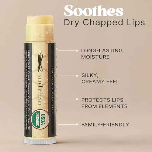 USDA Organic Lip Balm - USA Made with Natural Ingredients, Stocking Stuffers for Adults & Teens, Beeswax Vanilla Chapstick for Dry Lips, Beauty Gifts for Women, Birthday Gifts for Her & Him