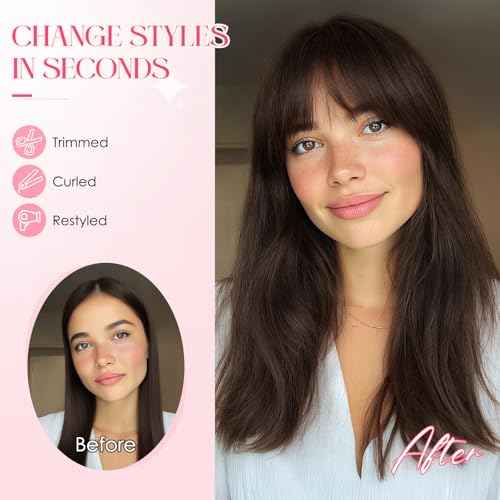 S-noilite Real Human Hair Topper with Bangs 360¡Æ3D Cover Hair Toppers for Women with Wispy Bang Natural Black Clip on Bangs for Daily Wear