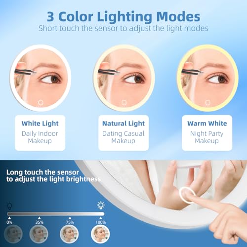 White 30X Magnifying Lighted Makeup Mirror with 3 Suction Cups - 6" Diameter