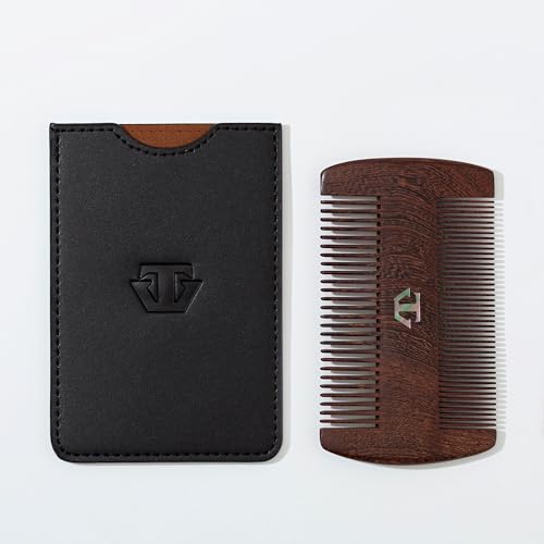 Sandalwood Beard Comb for Men with Mother of Pearl Inlay, Premium Grooming Wood & Wooden Comb for Beard and Mustache