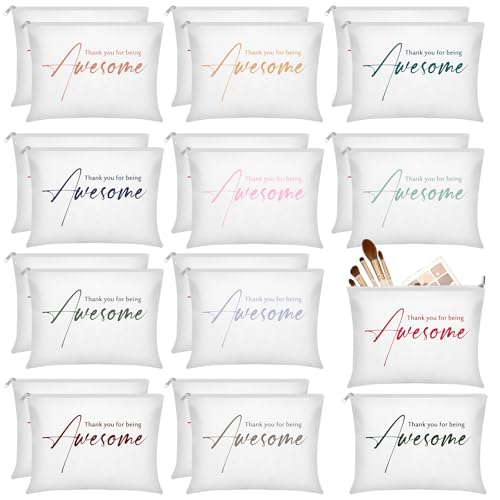 Buryeah 24 Pcs Cosmetic Bags for Womens History Month Employee Gift Thank You for Being Awesome Makeup Bags Bulk Employee Appreciation Pouches Women Coworker Teacher Gift(White)