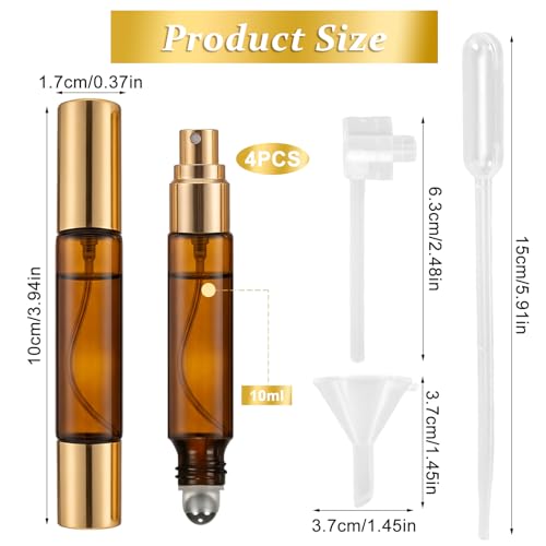 4-Pack Refillable Dual Head Perfume Spray & Roller Bottles