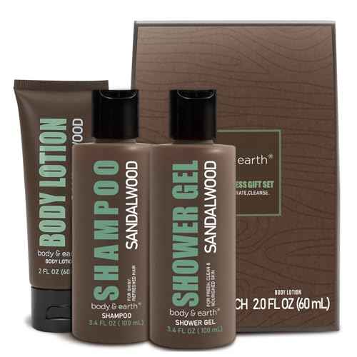 BODY & EARTH Men Gift Sets - 3PC Mens Gift Baskets Includes Sandalwood Shower Gel, Body Lotion, Shampoo, Mens Gift Basket as Birthday and Christmas Gifts for Men, Boyfriends and husbands