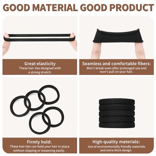 Mia Klein Extra Thick Black Hair Ties - 100 Count, Seamless Ponytail Holders