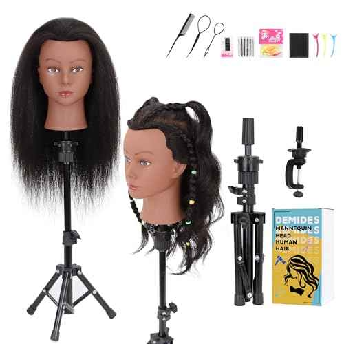 Mannequin Head Human Hair with Ttipod Stand, 100% Real Human Hair Mannequin Head for Braiding, Cosmetology Hair Mannequin Head for Hair Styling with Adjustable Stand Tripod