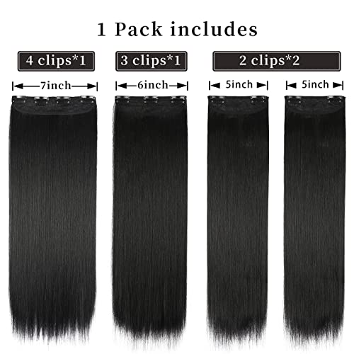 Clip-in Hair Extensions Straight 20" 4pc Black #1B