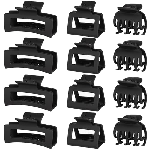 12-Piece Hair Claw Clips Set for Women—Small, Medium & Large All-Purpose Hair Pins (Black) by Tisenla