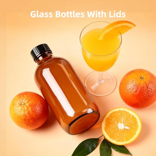 4oz (24 Pack) Amber Boston Round Glass Bottles with Black