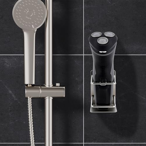 Linkidea 2 Packs Stainless Steel Electric Razor Holder, Men's Electric Shaver Holder for Shower, Bathroom Shaver Organizer Compatible with Braun Series 5, Philips Series 2400, 5000x, 9000 (Silver)