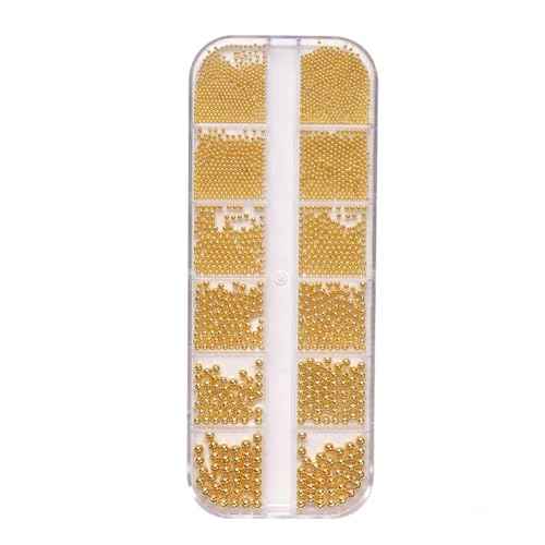 0.8mm Gold Nail Charms Caviar Beads for Nails 6 Sizes Mini Small Stainless Steel Beads Nails Art Decorations Gun Grey DIY Tool Nail Studs Accessories Gold Charms for Nails (Light Gold)