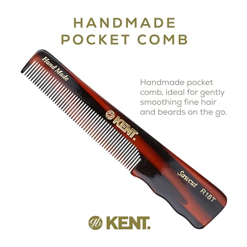 Kent R18T Handmade Fine-Tooth Hair and Beard Styling Comb for Men With Fine Hair - With Thumb Grip, Saw Cut, Hand Polished, Made in England