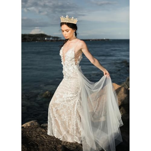 Gold Princess Crown Tiara with Rhinestones - Elegant Hair Accessory