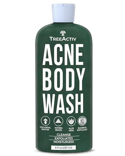 TreeActiv Exfoliating Acne Body Wash 8 fl oz Body Acne Wash for Back, Chest, Shoulder, Back Acne Treatment with Jojoba Beads, Back Acne Body Wash for Bacne, Soothing Body Acne Treatment for Men, Women